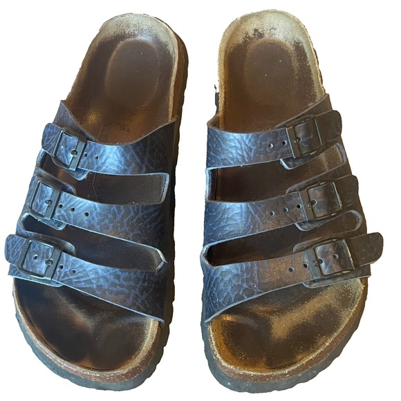 Birkenstock Betula Florida 3-Strap‎ Slide Sandals Navy Birko-Flor Womens 7 EU 38 - Picture 1 of 7